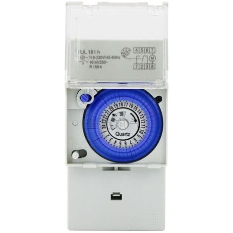 SUL181H Mechanical Timer Switch, 220V, 16A, Quartz Motor Drive, DIN Rail Mount, 24 Hour, 8 Settings (1/5)