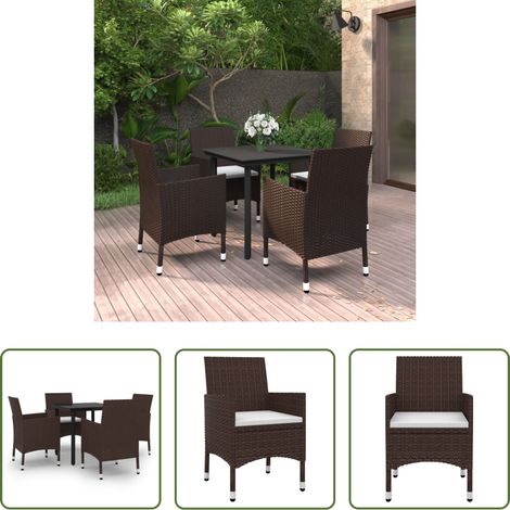 vidaXL Salle à manger extérieure - Ensemble à manger de jardin coussins 5 pcs Résine tressée Verre (1/5)