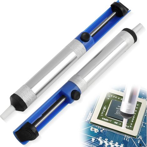 2 Pièces Pompe a Dessouder, Desoldering Pump, Pompe à dessouder Professionnelle avec Boîtier en Métal Bleu avec Embout Antistatique, Accessoires pour Aspirer L'étain à Souder Liquide (1/5)