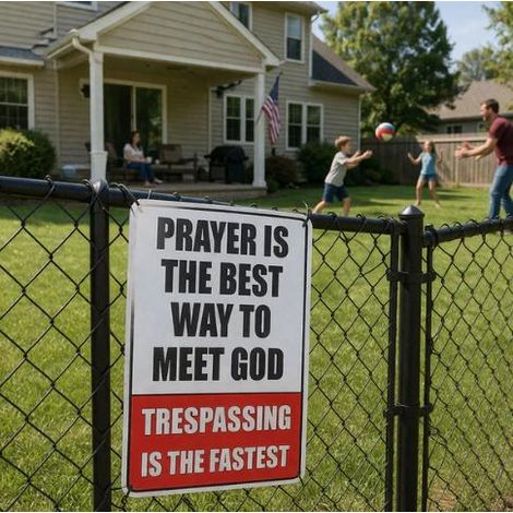 New product, no trespassing—otherwise you'll see God sooner than you think. Metal warning sign - black and white 2030cm - black and white