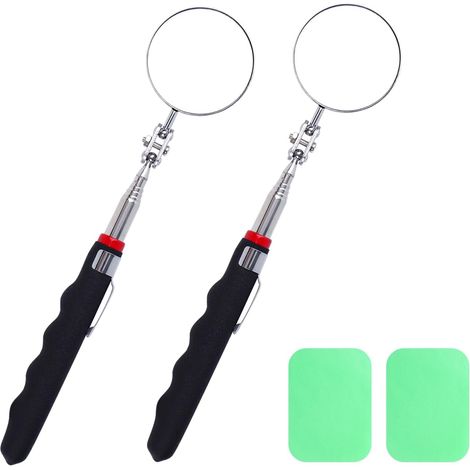 2 Miroir D'inspection, Acier Inoxydable, Rotation 360°, Télescopique, Pour Réparation Auto, Noir
