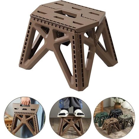 (Hauteur 23,5 Cm Marron)Tabouret Portable pour Enfants Et Adultes Tabouret Solide Et Sûr Multifonctions Tabourets Pliant De Camping avec Poignée pour Cuisine, Salle De Bains, Jardin (1/4)