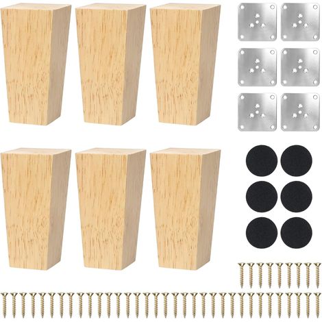 6 Pièces 10CM Pieds de Meubles en Bois Carrés Pieds pour Canapé (1/5)