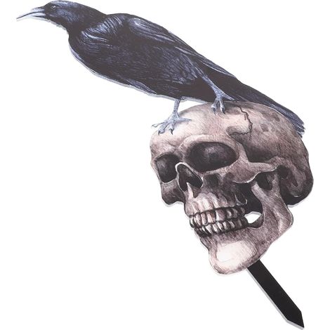 Panneau de Jardin D’halloween Piquet, Acrylique, Crâne Corbeau (1/5)