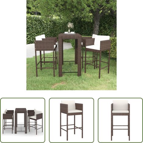 vidaXL Bar de jardin en résine -  Ensemble bar de jardin 5 pcs et coussins Résine tressée Marron (1/5)