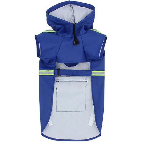 Imperméable à capuche pour animaux de compagnie avec bandes réfléchissantes et ouverture pour harnais - Bleu foncé, Taille S (1/5)