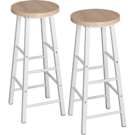 Woltu – Tabourets de bar en MDF et acier – Lot de 2 – Hauteur 71 cm – Chêne clair et blanc – Antidérapants pour stabilité (1/5)