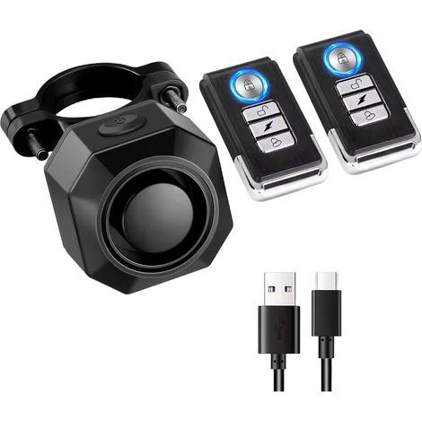 Alarma inalámbrica con vibración, recargable por USB-C, sistema de alarma antirrobo con control remoto para bicicleta, coche, patinete, bicicleta eléctrica. (1/5)