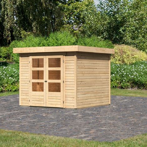 Abri de Jardin Karibu Askola 3,5 Bois Brut 19mm 5,95m² Double Porte Vitrée (1/5)