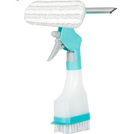 Professioneller 4-in-1-Wischer mit Sprühflasche, Bürste, Mikrofaserbürste, leicht zu reinigendem Spiegel, Fensterreinigungsgerät (1 Stück)