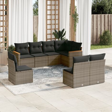 vidaXL Salon de jardin 8 pcs avec coussins gris résine tressée (1/5)
