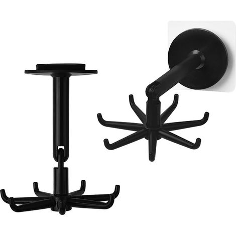 Soporte para utensilios de cocina giratorio de 360°, 2 ganchos adhesivos giratorios de 360°, soporte para utensilios de cocina con 7 ganchos, para cocina, baño y oficina.