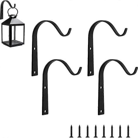 Lot de 4 crochets muraux noirs pour plantes suspendues, crochets de jardin en métal, crochets muraux noirs, pour extérieur, intérieur, jardin et paniers suspendus (1/5)
