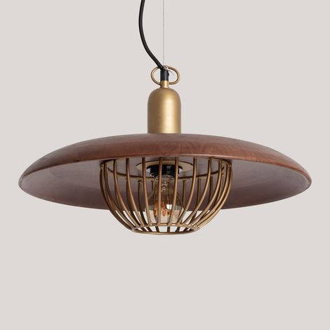 Pendelleuchte aus Metall und Holz Alika Gold