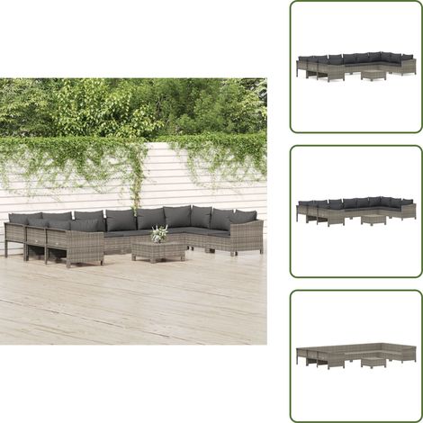 Salon de jardin 11 pcs avec coussins Gris Résine tressée - Salon De Jardin - Mobilier De Jardin - Set De Salon Extérieur - Meubles De Jardin - Chaise Lounge (1/5)
