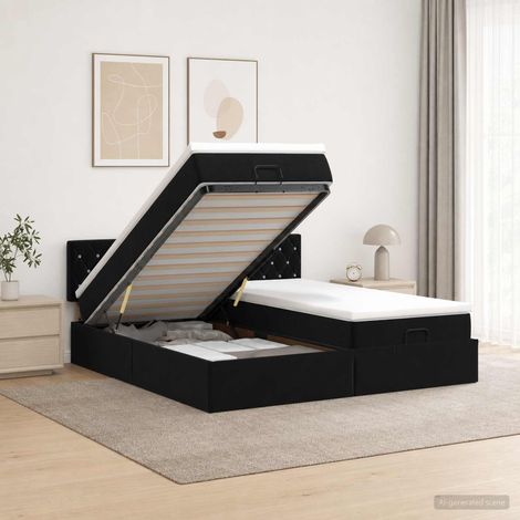 vidaXL Lit coffre avec matelas et LED Noir 180 x 200 cm Velours (1/5)