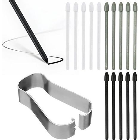 Lot de 15 pointes de rechange pour S Pen – Compatibles avec certaines tablettes et smartphones – Pince à épiler incluse – Noir (1/5)