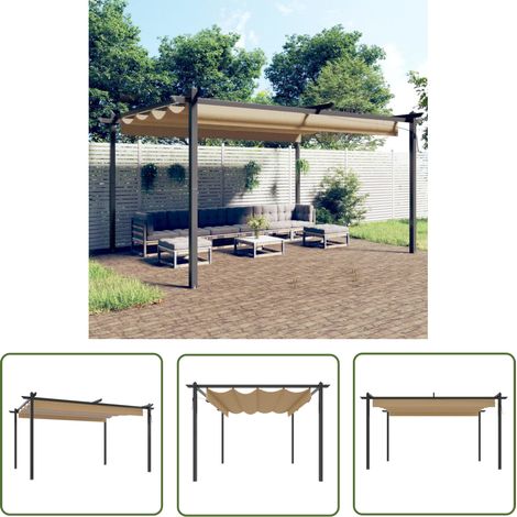 Tonnelle Barnum de Jardin, Pavillon, Pergola, Tente de jardin, avec toit rétractable 4x3 m Taupe OIB6972E (1/5)