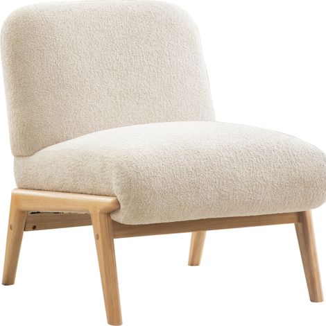 Fauteuil lounge en tissu chenille beige avec structure en bois massif pour salon et chambre (1/5)