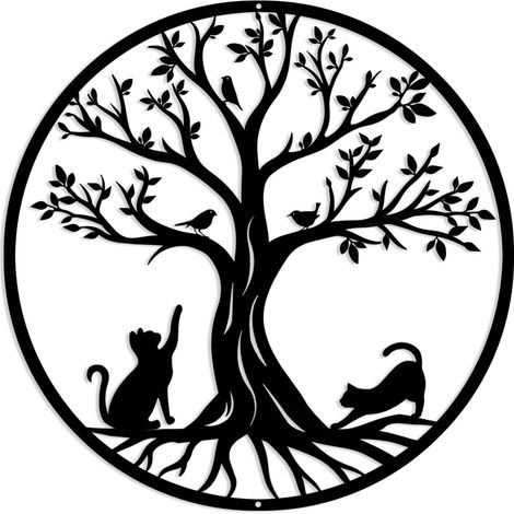 Arbre de vie en métal -Décoration Murale en Métal avec des Chats,Noir Tenture Décor Silhouette Mur Art pour Cadeau Intérieur Cadeau Extérieur Jardin Maison Décoration