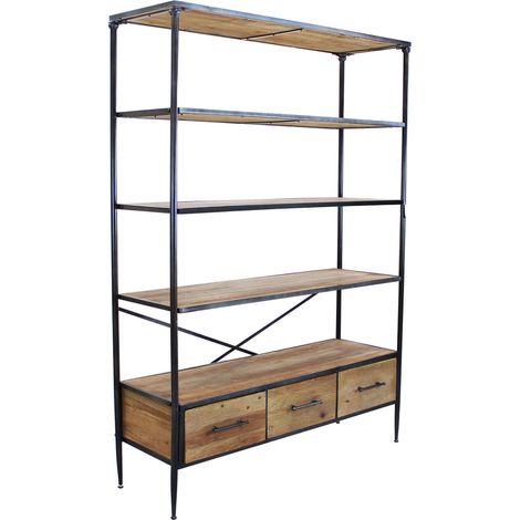 Scaffale in legno e metallo a 4 ripiani con cassetti Linea Classic (1/5)