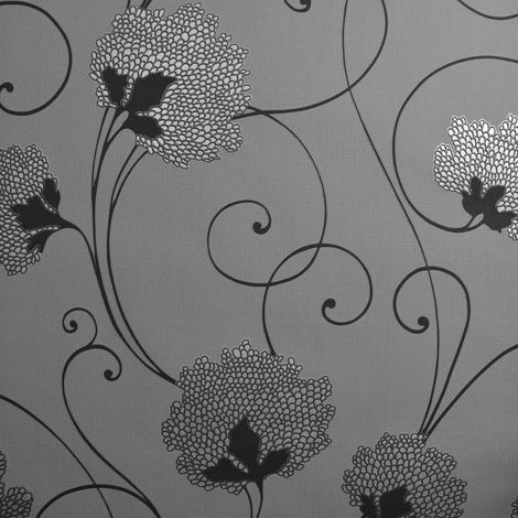 Floral Trail Wallpaper Grey Charcoal Paste The Wall Textured Vinyl 10m Roll (1/4)