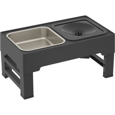 Gamelle surélevée 2 en 1 pour chien avec bol d'eau en acier inoxydable anti-éclaboussures, 4 hauteurs réglables pour chiens et chats de petite, moyenne et grande taille. (1/5)