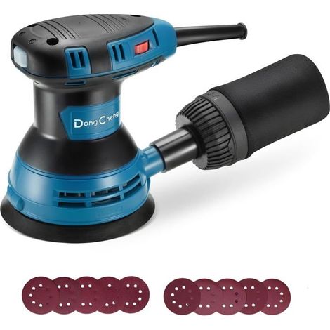 DongCheng Ponceuse excentrique 300 W, 125 mm, 6 vitesses, 4000-12000 tr/min avec dépoussiéreur et 10 types de papier de verre, P29