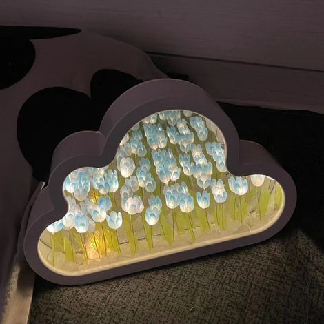 Lámpara de noche creativa y artesanal con forma de tulipán, motivo náutico, efecto espejo de nubes, luz ambiental Qixi, regalo para parejas y sus amigos [Sixteen Blue] (1/4)