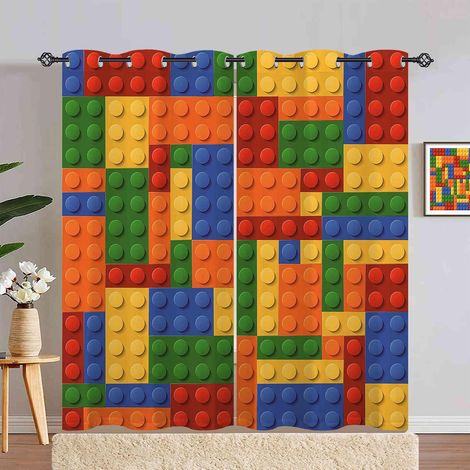 Rideau Occultant Coloré Géométrique Jeux Blocs Rideau Thermique Isolant Draperies Intérieurs Tenture Opaque à Oeillets pour Maison Chambre Salon Fenetre 2 Pièces L 140 x H 240 cm - 140L X 240H cm (2 P (1/5)