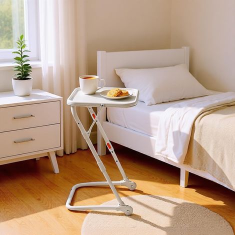 Meuble Cosy Table de Chevet Pliante, Table de Nuit Compacte avec Porte-Gobelet et Cadre Stable, Gain de Place, pour Chambre, Beige (1/5)