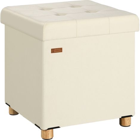 CASARIA® Hocker mit Stauraum Samt Faltbar inkl. Füßen 38x38cm 300kg Belastbarkeit Wohnzimmer Schlafzimmer Flur Sitzhocker Fußhocker Polsterhocker Beige