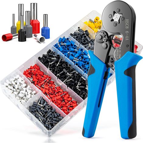 Kit d'outils de sertissage pour embouts de câbles, pince à sertir avec 1200 embouts de câbles, outil à cliquet auto-ajustable (1/5)