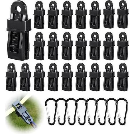 Attache Bache Piscine Set - - 32Pcs - 24 Pince et 8 Mousqueton - Blanc-Ywey (1/4)