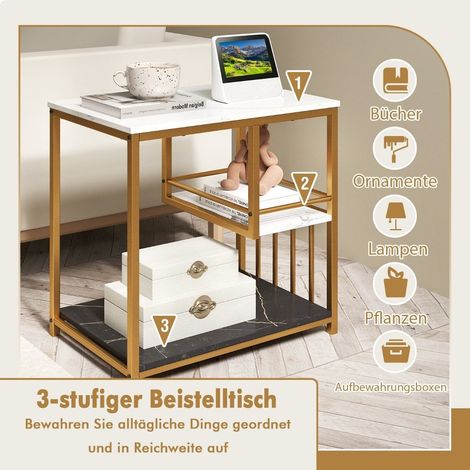Beistelltisch marmor optik 3 stufiger nachttisch mit metallrahmen couchtisch modern wohnzimmertisch wei