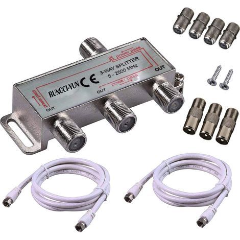 3-Voies Répartiteur Large Bande TV CATV d’Intérieur Séparateur 5-2500MHz avec 2 1,5 m de Câble Coax F Prises pour Sky Box Telewest Eurovox Starview Dreambox (1/5)
