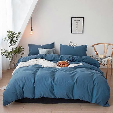 Ensembles de couette bleu clair uni King, en coton, bleu poudré, douillets et modernes. Couverture chaude et moderne, taille King. (1/5)