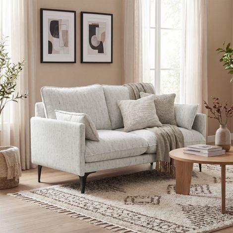 Canapé 2 places en lin respirant avec rembourrage épais, 2 coussins, accoudoirs, pour salon, coin détente, blanc (1/5)