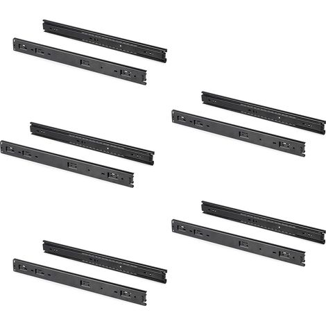 Glissières de tiroir à roulement à billes 45 mm x 400 mm, lot de 5 paires, glissières à sortie complète, noires (1/5)