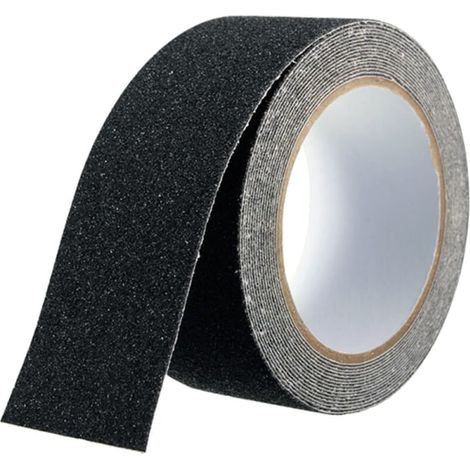 Ruban antidérapant PVC noir 5cm x 5m, adhésif résistant à l'usure, imperméable, anti-glisse, idéal pour atelier, sol sécurisé, bande de protection durable. (1/5)