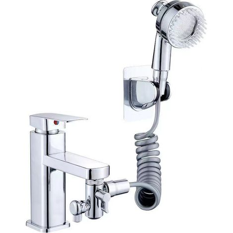 Douchette de lavabo à triple fonction, kit pommeau de salle de bains Roscid, douche à main avec 3 raccords de robinet et tuyau flexible de 2 mètres (1/2)