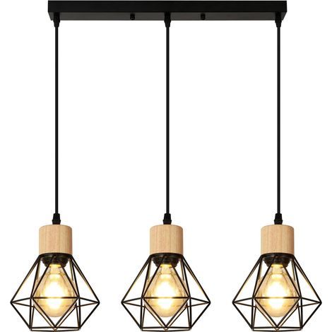 Lustre industriel, plafonnier cage en métal, suspension vintage, lampe suspendue avec ampoule chaude, longueur de corde de suspension réglable (1/5)