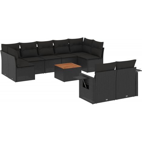 Maison Exclusive - Set Divani da Giardino 10pz con Cuscini in Polyrattan Nero (1/3)
