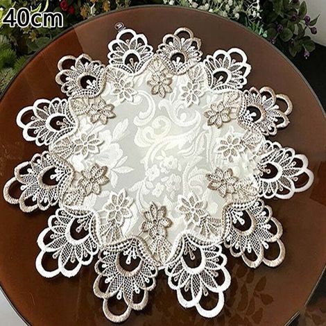 Sous-Plat Ronde - Napperon de Protection pour Table - Motif Floral Dentelle - Polyester - Pour Salle à Manger Cuisine Extérieur - Diamètre 50 cm (1/5)