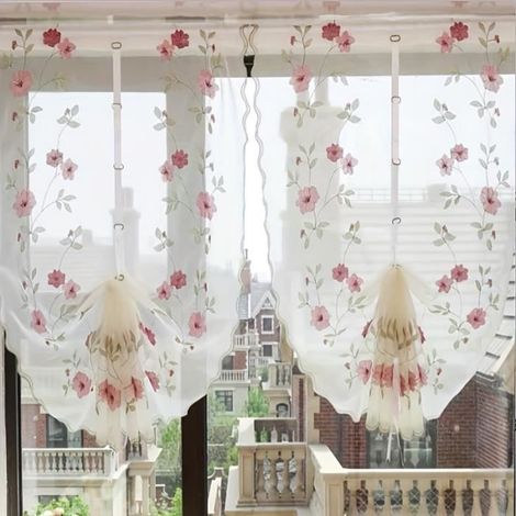 Rideau Court avec Broderie Florale - ZGEER - Style Maison de Campagne - Translucide - 80 x 130 cm - 2PCS (1/4)