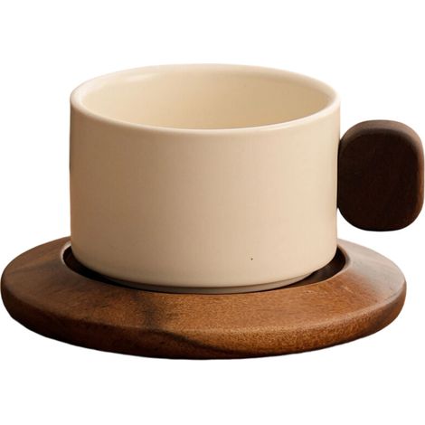 Tazza da caffè in ceramica con manico in legno, set da 2 A