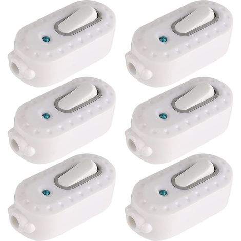 Zweipoliger Schalter, 6 Stück, 6 A, kompakter Ein/Aus-Wippschalter aus Kunststoff, LED-Wippschalter, Inline-Schalter, Kabel-Lichtschalter mit Kontrollleuchte für Kleingeräte (1/5)