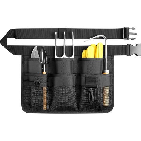 Gartenschürze für Damen, verstellbarer Werkzeuggürtel mit 8 Taschen - Robuster Oxford-Arbeitsgürtel für Gartenarbeit und Bauarbeiten (schwarz) (1/2)