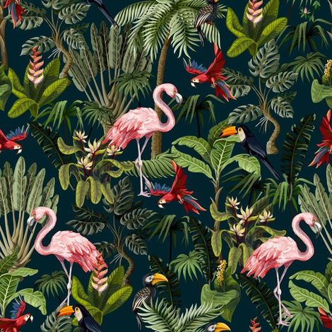 Papier Peint Tropical Noir Jungle Mural Papier Peint Adhesif Fleur Vintage Papier Adhésif Pour Meuble Salon Rouleau Vinyl Ad[BI143] (1/4)