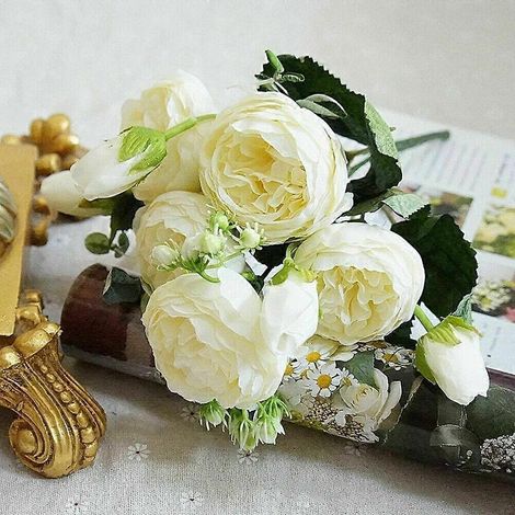 Fleurs artificielles, décoration de mariage, articles ménagers, soie, ameublement, pivoines, fausses roses, uniquesblanc (1/5)